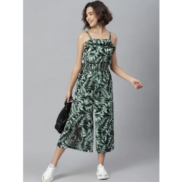 Generic Women's Polyester Printed Shoulder Straps Jumpsuit (Black - Green) - Image 3