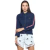 Generic Women's Denim Taping Long Sleeve Jacket (Blue)