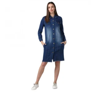 Generic Women's Denim Washed Long Sleeve Jacket (Navy Blue)