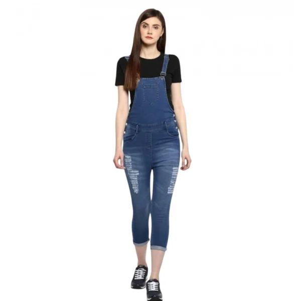 Generic Women's Denim Solid Dungaree Pant (Blue)