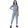 Women's Denim Self Design Tie Ups Jumpsuit (Blue)