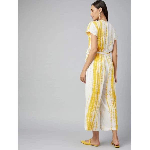 Generic Women's Rayon Striped Short Sleeve Jumpsuit (Yellow - White) - Image 4