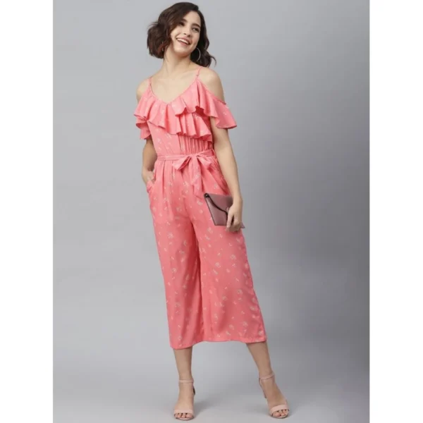 Generic Women's Polyester Floral Cold Shoulder Jumpsuit (Pink) - Image 3