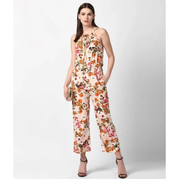 Generic Women's Polyester Floral Halter Jumpsuit (Peach) - Image 3