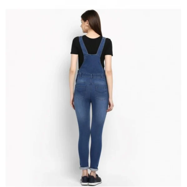 Women's Denim Solid Dungaree Pant (Blue) - Image 4
