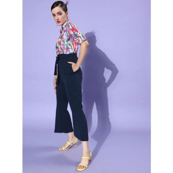 Generic Women's Polyester Printed 3/4th Sleeve Jumpsuit (Multicolor - Navy) - Image 3