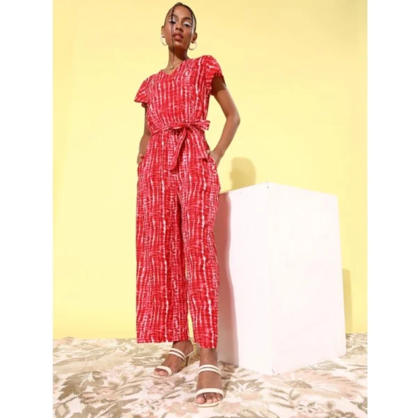 Generic Women's Rayon Tie & Dye Short Sleeve Jumpsuit (Red) - Image 4