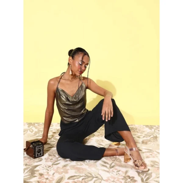 Generic Women's Polyester Embellished Sleeveless Jumpsuit (Gold) - Image 4