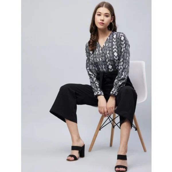 Generic Women's Rayon Animal Print Short Sleeve Jumpsuit (Black) - Image 3