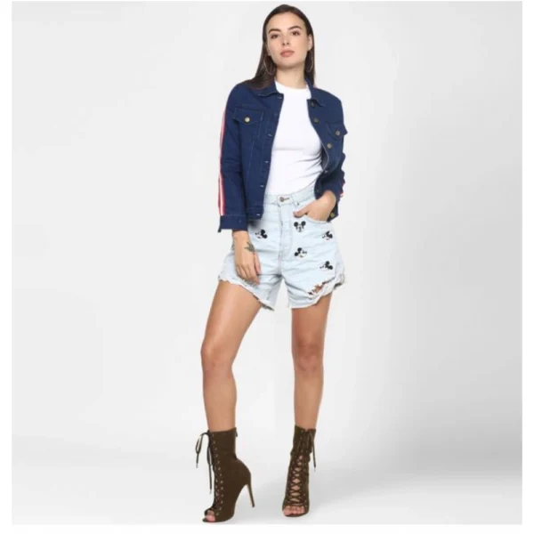 Generic Women's Denim Taping Long Sleeve Jacket (Blue) - Image 3