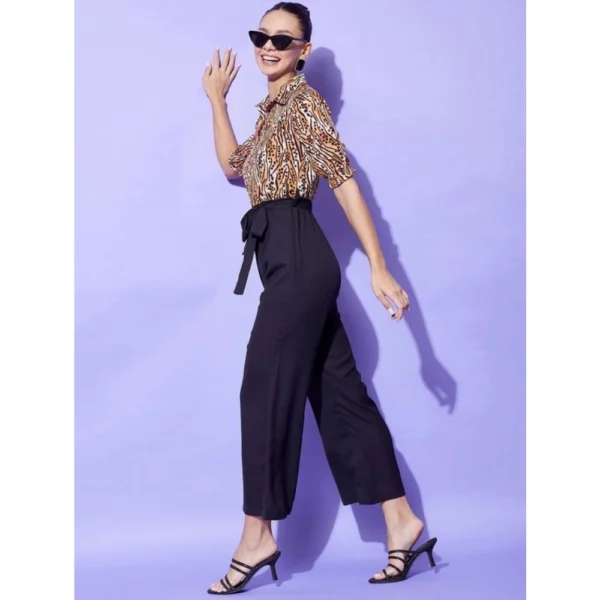 Women's Polyester Animal Print Half Sleeve Jumpsuit (Orange - Black) - Image 3