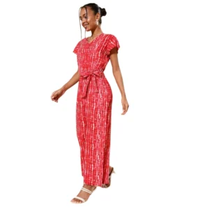 Generic Women's Rayon Tie & Dye Short Sleeve Jumpsuit (Red)