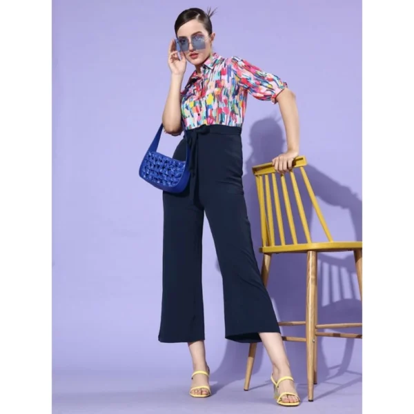 Generic Women's Polyester Printed 3/4th Sleeve Jumpsuit (Multicolor - Navy) - Image 4
