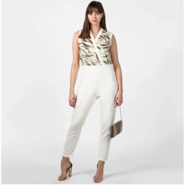 Generic Women's Polyester Embellished Sleeveless Jumpsuit (White) - Image 3