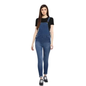 Generic Women's Denim Solid Dungaree Pant (Blue)