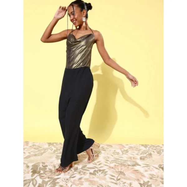 Generic Women's Polyester Embellished Sleeveless Jumpsuit (Gold) - Image 3