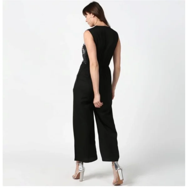 Generic Women's Polyester Embroidered Sleeveless Jumpsuit (Black) - Image 4