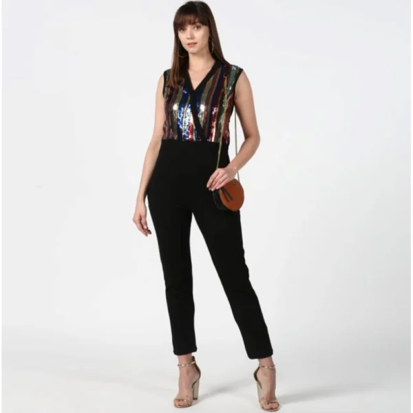Generic Women's Polyester Embellished Sleeveless Jumpsuit (Black) - Image 4
