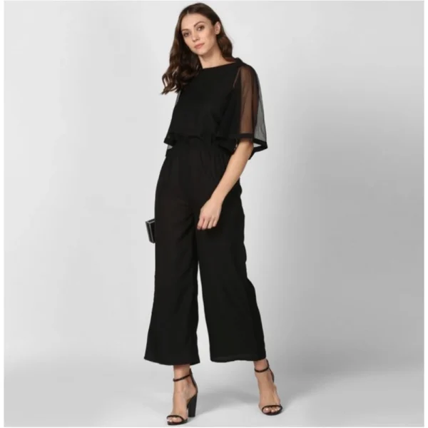 Generic Women's Polyester Solid Half Sleeve Jumpsuit (Black) - Image 3