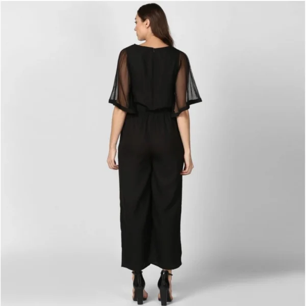 Generic Women's Polyester Solid Half Sleeve Jumpsuit (Black) - Image 4