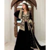 Women's Georgette Embroidery 3-4th Sleeve V-Neck Kurti, Palazzo And Dupatta Set (Black)