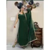 Women's Georgette Embroidery Sleeveless Round Neck Kurti, Palazzo And Dupatta Set (Green)