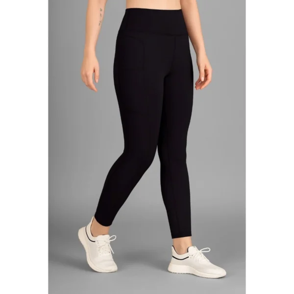 Women's Polyester Solid Ankle length High Waisted Tights (Black) - Image 4