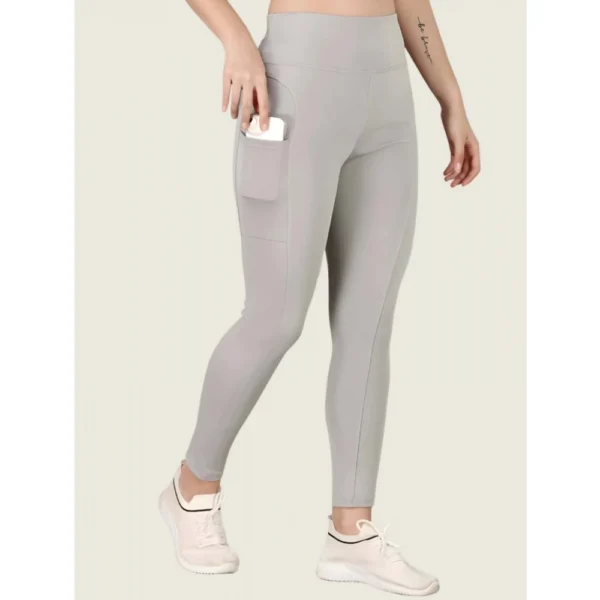 Women's Polyester Solid Ankle length High Waisted Tights (Grey) - Image 4