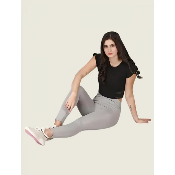 Women's Polyester Solid Ankle length High Waisted Tights (Grey) - Image 3