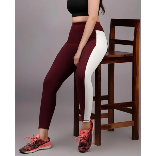 Women's Polyester Solid Ankle length High Waisted Tights (Maroon) - Image 4
