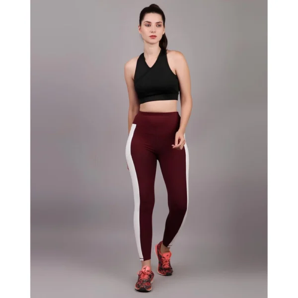 Women's Polyester Solid Ankle length High Waisted Tights (Maroon) - Image 3