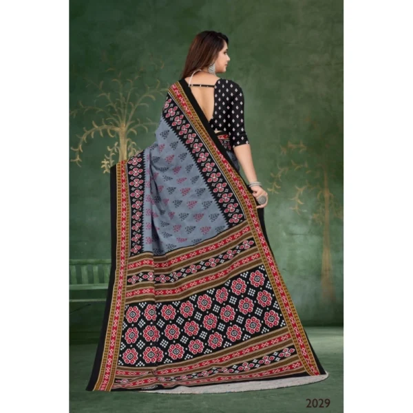 Women's Soft Pure Cotton Printed Saree With Unstitched Blouse 5.5Mtr (Grey) - Image 2