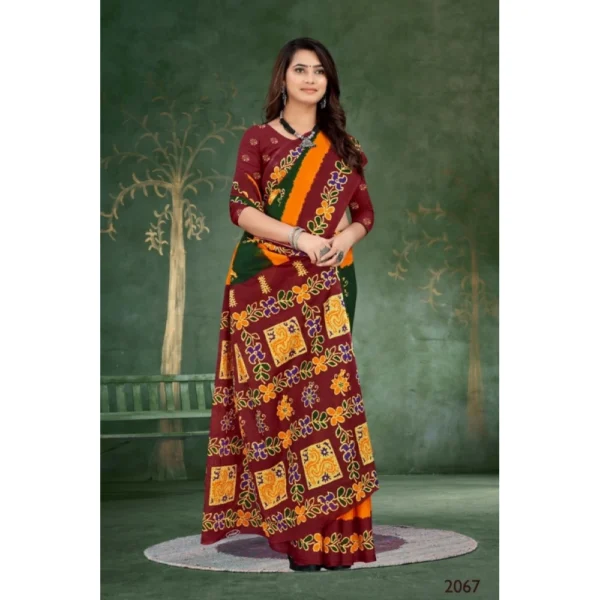 Women's Soft Pure Cotton Printed Saree With Unstitched Blouse 5.5Mtr (Green) - Image 3