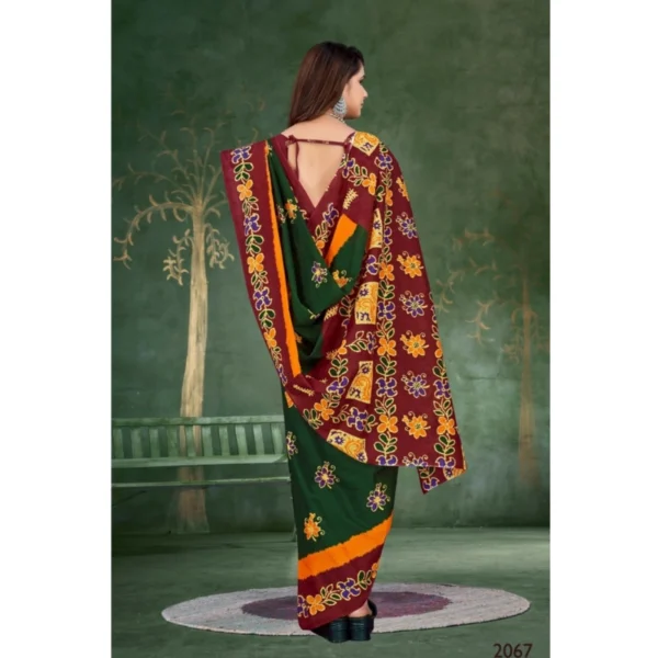 Women's Soft Pure Cotton Printed Saree With Unstitched Blouse 5.5Mtr (Green) - Image 2