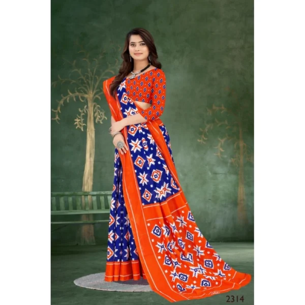 Women's Soft Pure Cotton Printed Saree With Unstitched Blouse 5.5Mtr (Blue) - Image 3