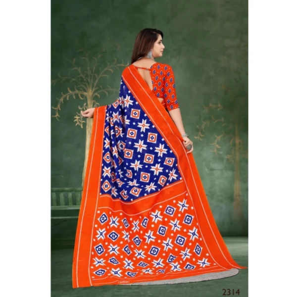 Women's Soft Pure Cotton Printed Saree With Unstitched Blouse 5.5Mtr (Blue) - Image 2