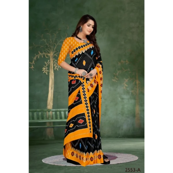 Women's Soft Pure Cotton Printed Saree With Unstitched Blouse 5.5Mtr (Black) - Image 3