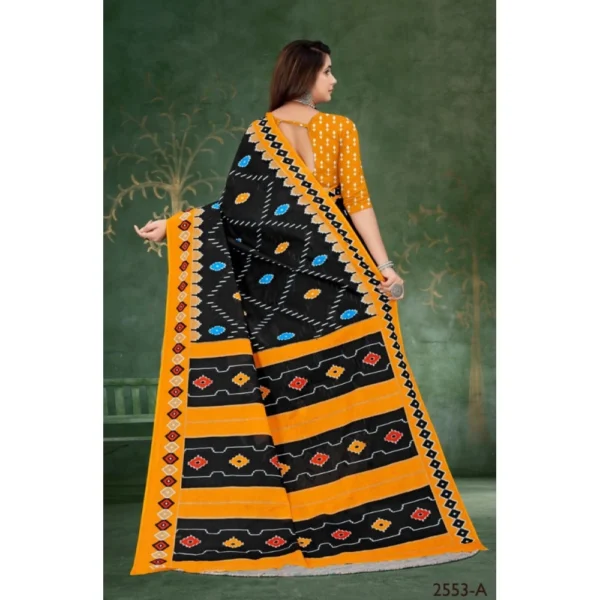 Women's Soft Pure Cotton Printed Saree With Unstitched Blouse 5.5Mtr (Black) - Image 2