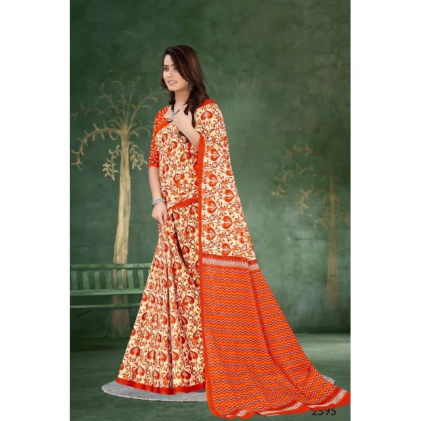 Women's Soft Pure Cotton Printed Saree With Unstitched Blouse 5.5Mtr (Orange) - Image 3