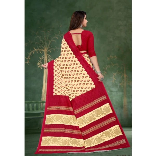Women's Soft Pure Cotton Printed Saree With Unstitched Blouse 5.5Mtr (Beige) - Image 2