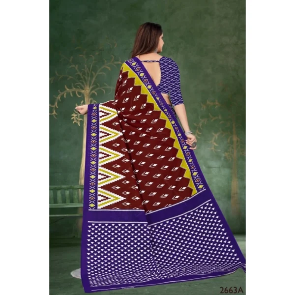 Women's Soft Pure Cotton Printed Saree With Unstitched Blouse 5.5Mtr (Brown) - Image 2