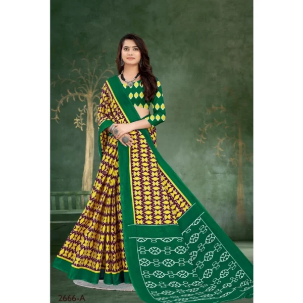 Women's Soft Pure Cotton Printed Saree With Unstitched Blouse 5.5Mtr (Multicolor) - Image 3