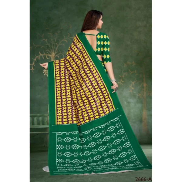 Women's Soft Pure Cotton Printed Saree With Unstitched Blouse 5.5Mtr (Multicolor) - Image 2