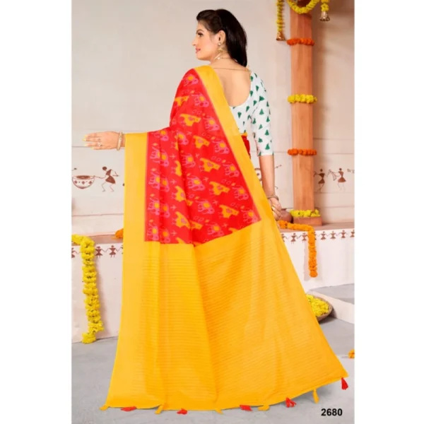 Women's Soft Pure Cotton Printed Saree With Unstitched Blouse 5.5Mtr (Red) - Image 3