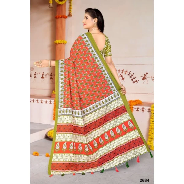 Women's Soft Pure Cotton Printed Saree With Unstitched Blouse 5.5Mtr (Multicolor) - Image 2