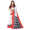 Women's Soft Pure Cotton Printed Saree With Unstitched Blouse 5.5Mtr (White)