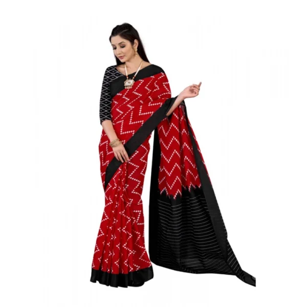 Women's Soft Pure Cotton Printed Saree With Unstitched Blouse 5.5Mtr (Red) - Image 3