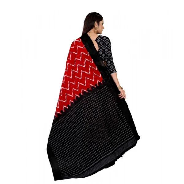 Women's Soft Pure Cotton Printed Saree With Unstitched Blouse 5.5Mtr (Red) - Image 2