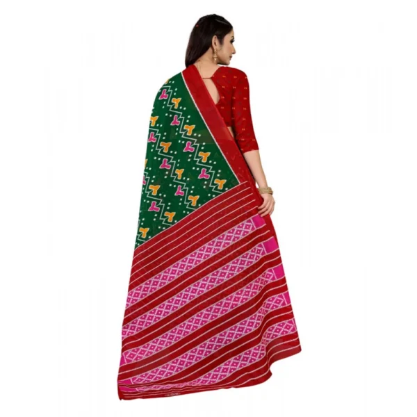 Women's Soft Pure Cotton Printed Saree With Unstitched Blouse 5.5Mtr (Green) - Image 3