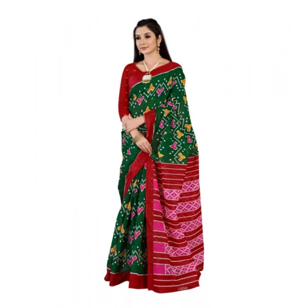 Women's Soft Pure Cotton Printed Saree With Unstitched Blouse 5.5Mtr (Green) - Image 2